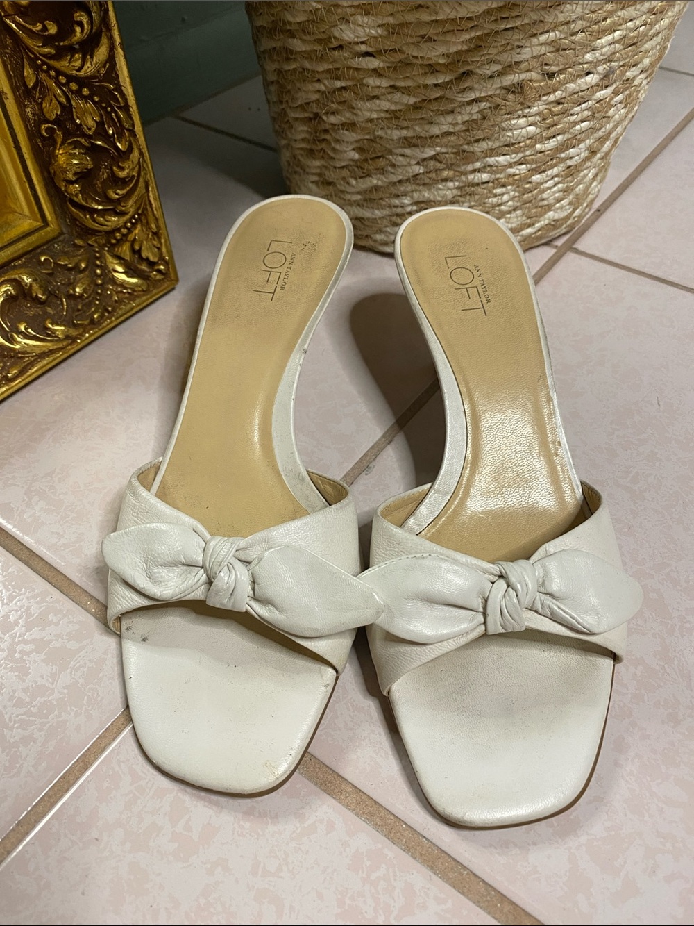 LOFT Cream Knotted Slide Heels